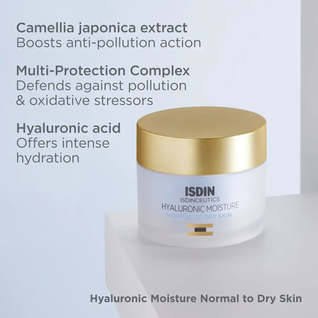 ISDINCEUTICS Hyaluronic Moisture Cream for normal to dry skin with hyaluronic acid and antioxidants for hydration and anti-pollution benefits