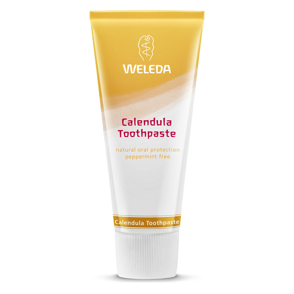 Weleda Calendula Toothpaste 75 ML tube with natural oral protection, peppermint-free.