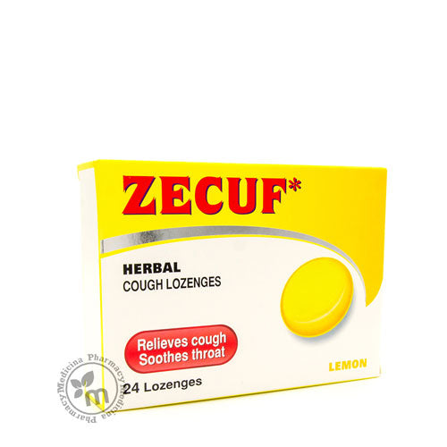 Zecuf Herbal Lozenges Lemon 24s for natural sore throat and cough relief with refreshing lemon flavor and herbal ingredients.