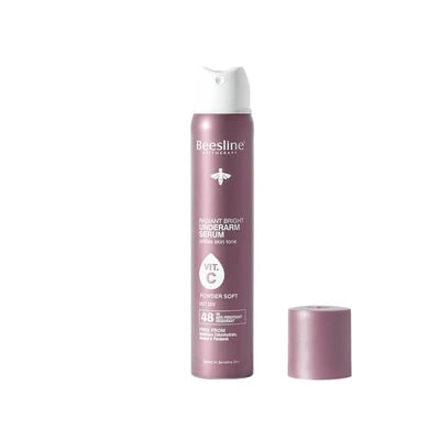 Beesline Radiant White underarm brightening serum spray with 48hr antiperspirant deodorant in 150ml bottle