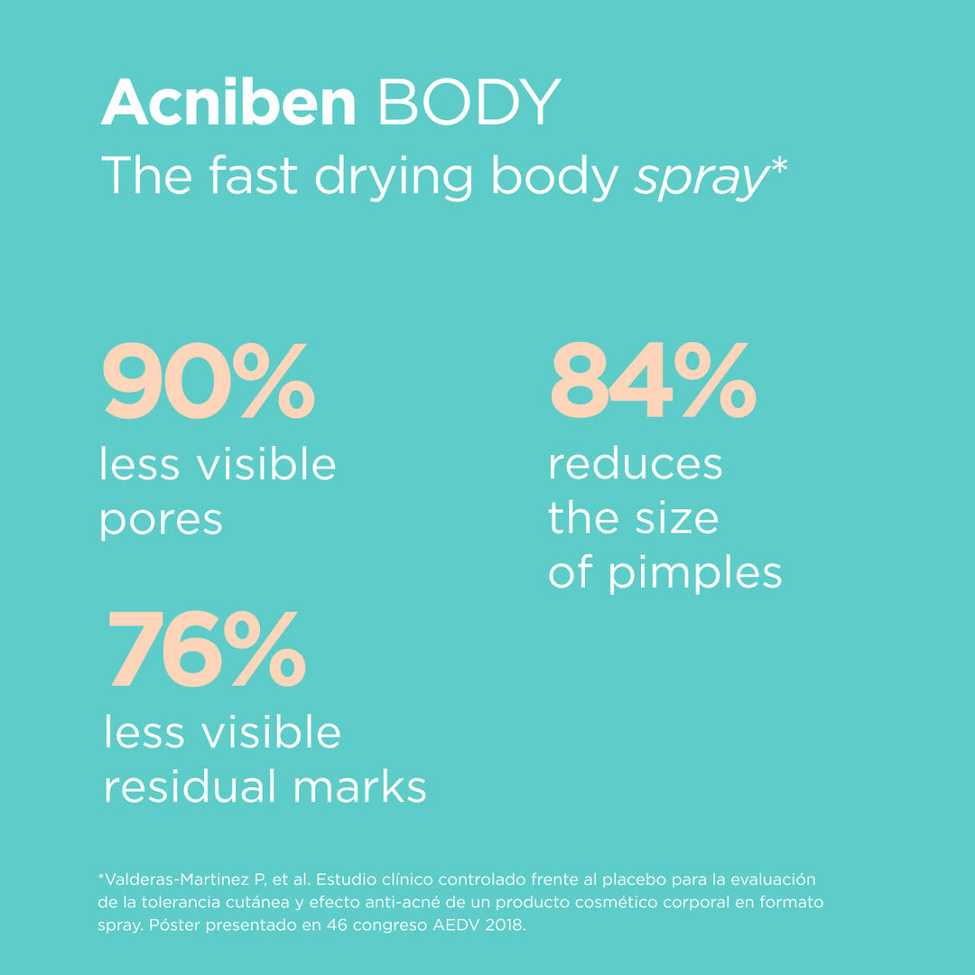 ISDIN Acniben Body Blemishes Spray for oily, acne-prone teen skin with salicylic and glycolic acid