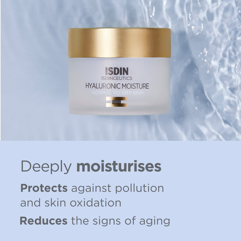 ISDINCEUTICS Hyaluronic Moisture Cream for normal to dry skin with hyaluronic acid and antioxidants, anti-pollution, fast-absorbing moisturizer.
