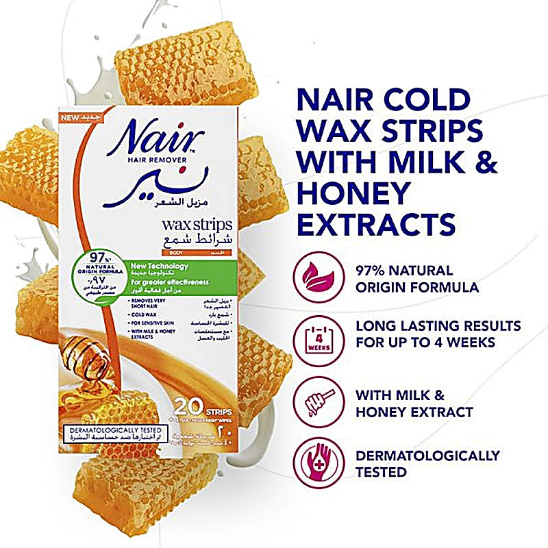 Nair Hair Remover Boby Wax Strips With Milk And Honey 20s
