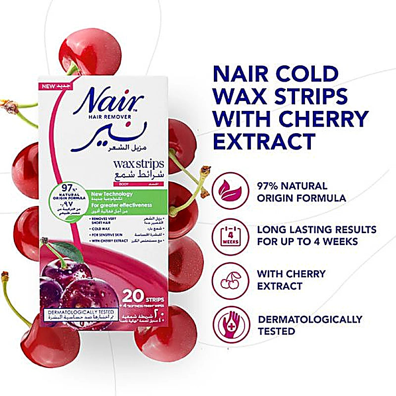 Nair Hair Remover Body Wax Strips With Cherry Extract 20s