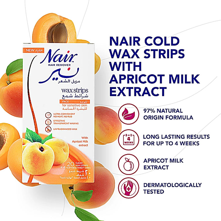 Nair Hair Rem Face Wax Strips With Apricot Milk Extract 20s