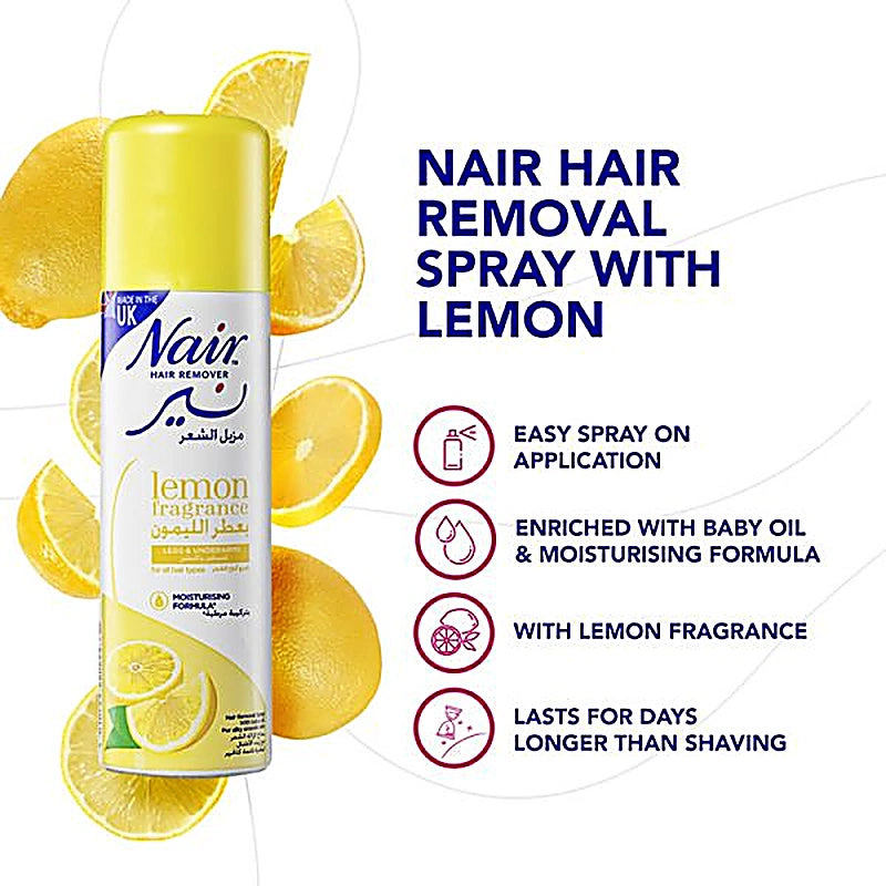 Nair Hair Removal Spray Lemon Fragrance With Baby Oil 200ml
