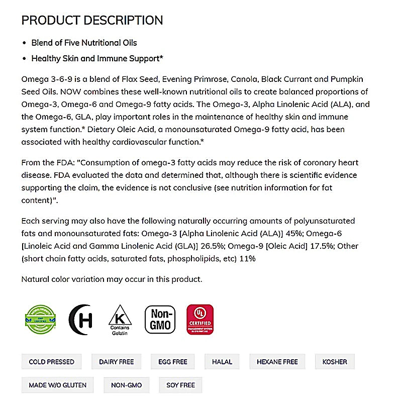 Now Omega 3-6-9 1000mg Soft Capsules 100s