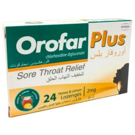 Orofar Plus Honey & Lemon Lozenges 24s for sore throat relief.