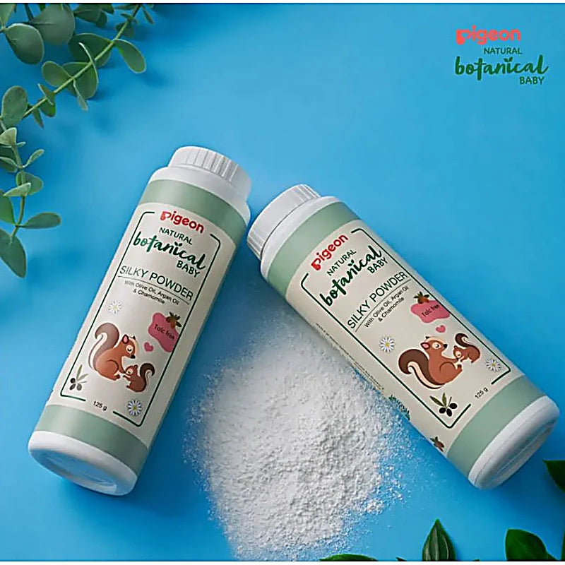 Pigeon Natural Botanical Baby Silky Powder 125g for soft, dry, and fresh baby skin