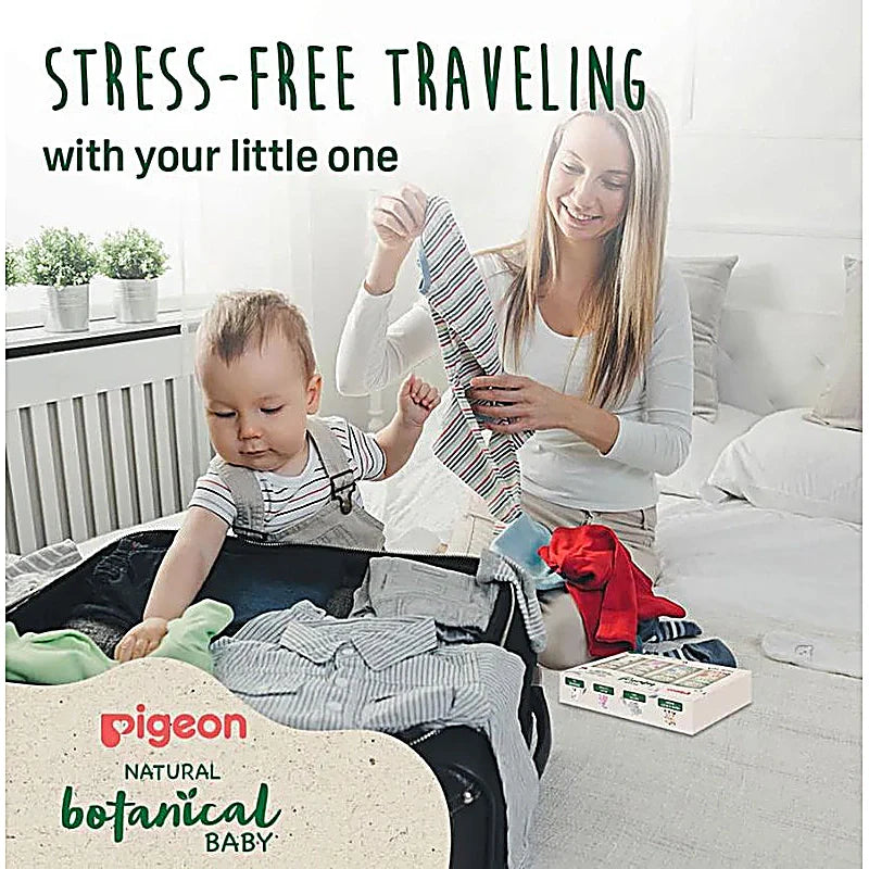 Pigeon Natural Botanical baby gift set with travel-sized baby wash, water gel, shampoo, and massage oil infused with Argan, Olive, and Chamomile