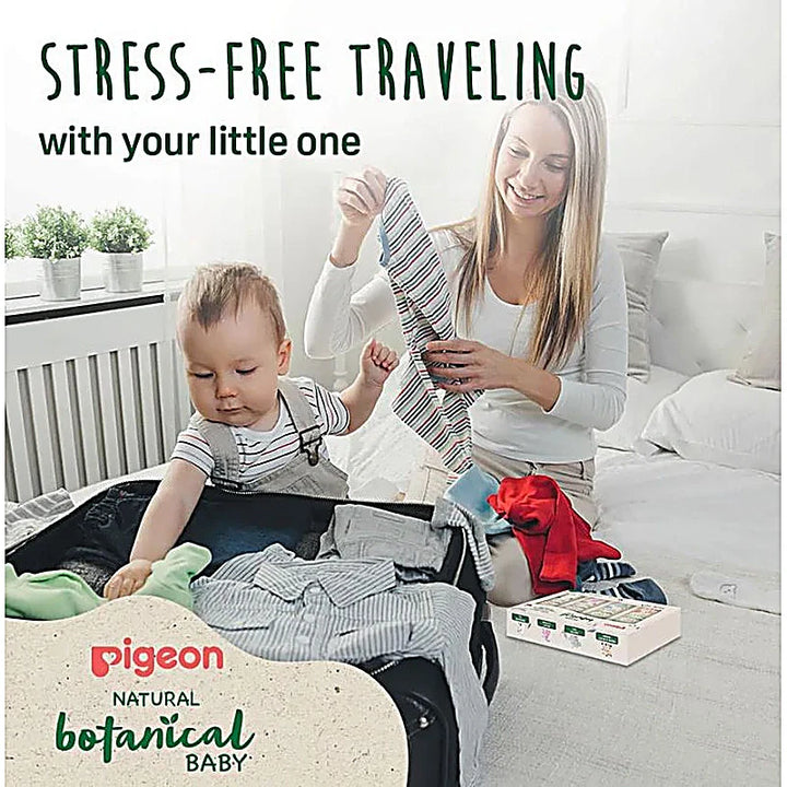 Pigeon Natural Botanical baby gift set with travel-sized baby wash, water gel, shampoo, and massage oil infused with Argan, Olive, and Chamomile
