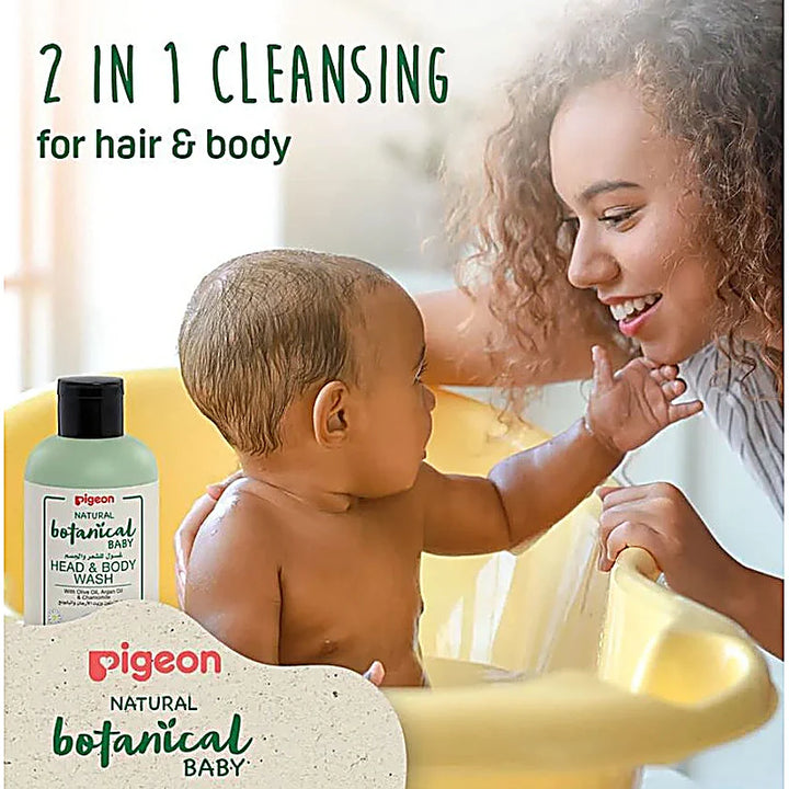 Pigeon Natural Botanical Baby Head & Body Wash 200ml bottle with jojoba and chamomile for gentle baby cleansing