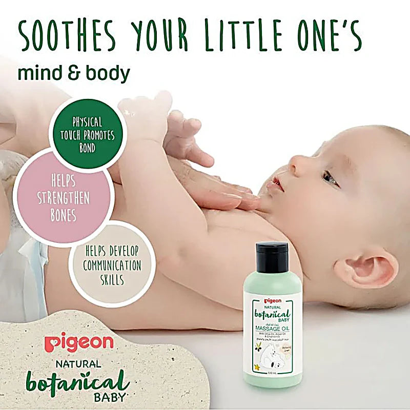 Pigeon Natural Botanical Baby Massage Oil 120ml with jojoba and chamomile for sensitive skin care