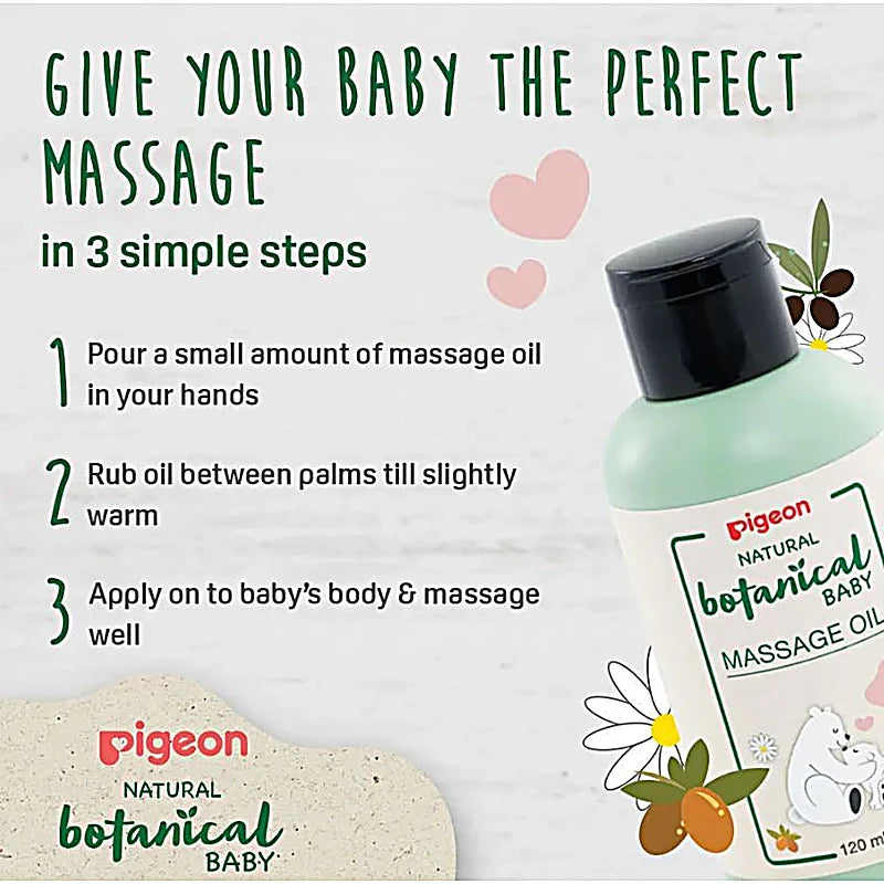 Pigeon Natural Botanical Baby Massage Oil 120ml with jojoba and chamomile for sensitive baby skin moisturizing and soothing