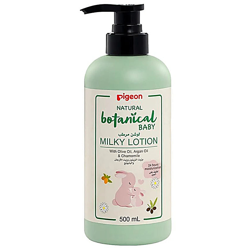 Pigeon Natural Botanical Baby Milky Lotion 500ml with Olive
 Argan
 and Chamomile Extracts
 moisturizing baby skincare.