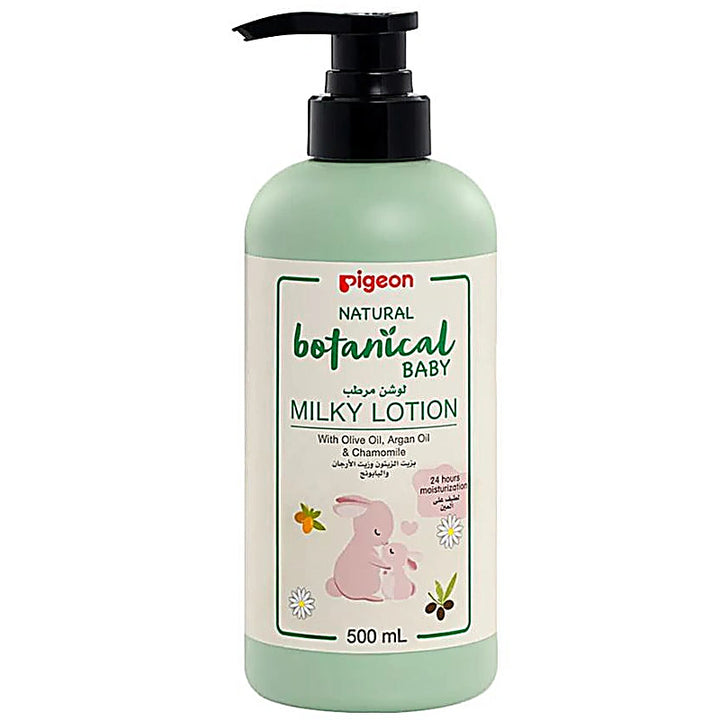 Pigeon Natural Botanical Baby Milky Lotion 500ml with Olive
 Argan
 and Chamomile Extracts
 moisturizing baby skincare.
