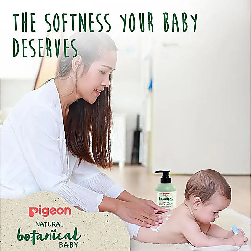 Pigeon Natural Botanical Baby Milky Lotion 500ml moisturizing delicate baby skin with argan, olive, and chamomile extracts