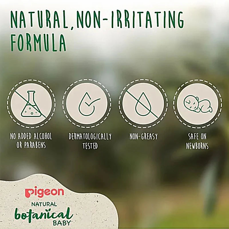 Pigeon Natural Botanical Baby Water Gel Lotion 200ml enriched with Argan, Olive, and Chamomile for quick hydration and all-day moisture