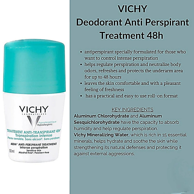 Vichy Deodorant Green 48 Hour Intensive Anti-Perspirant Treatment Roll-On 50ml