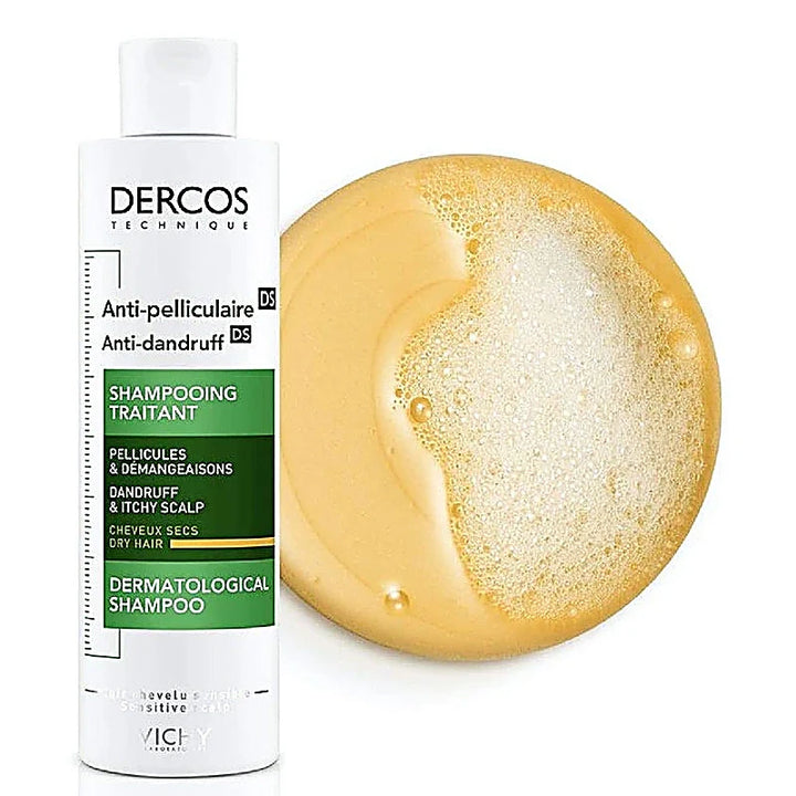 Vichy Dercos Anti-dandruff DS Dry Hair Shampoo 390ml bottle with anti-dandruff protection ingredients