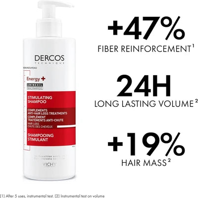 Vichy Dercos Energy+ Stimulating Hairloss Shampoo 400ml bottle for hair loss reduction and volume boost