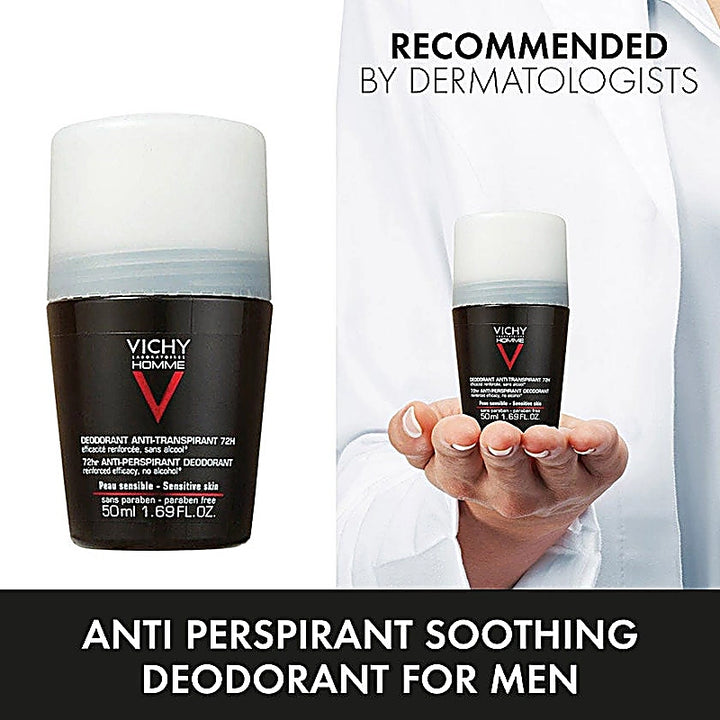 Vichy Homme Deodorant Anti Perspirant 72Hr Roll On For Men 50ml