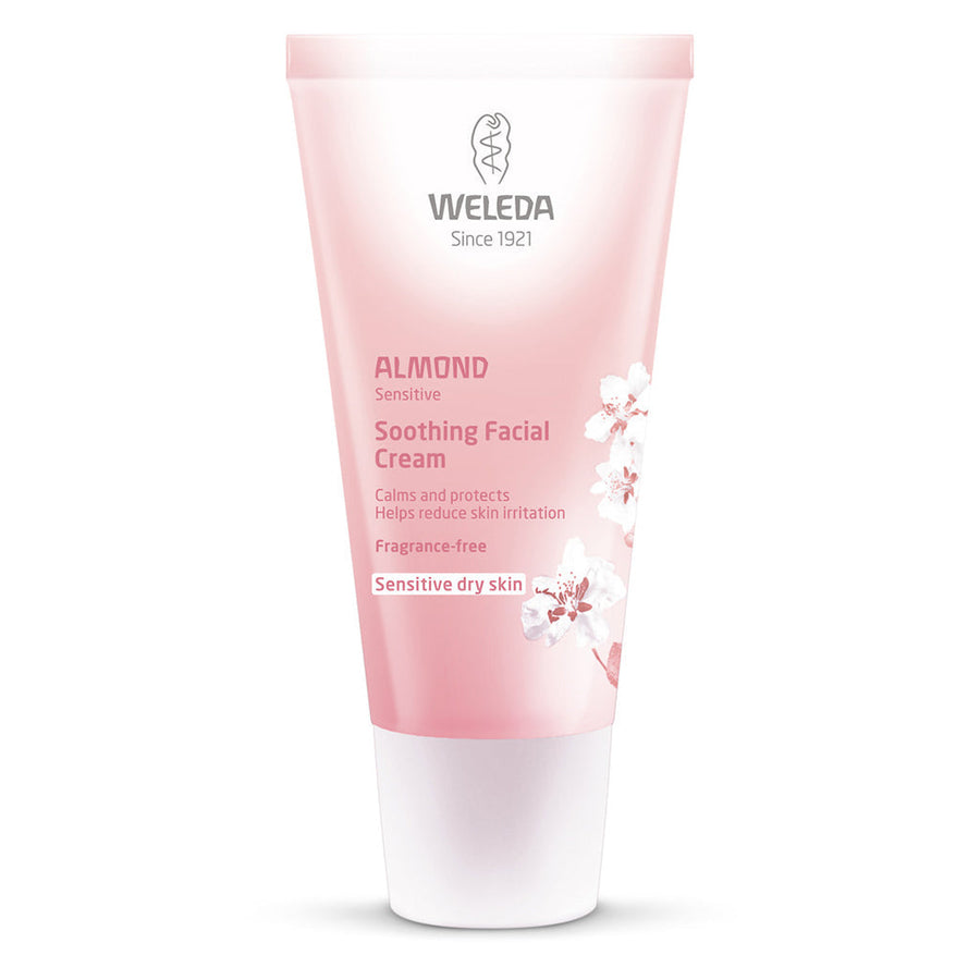 Weleda Almond Soothing Facial Cream 30ml for sensitive skin, in pink tube.