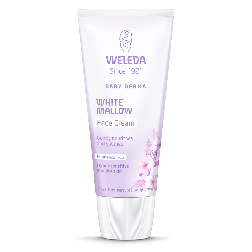 White mallow face cream offering hydration and comfort for sensitive skin, 50 ml.