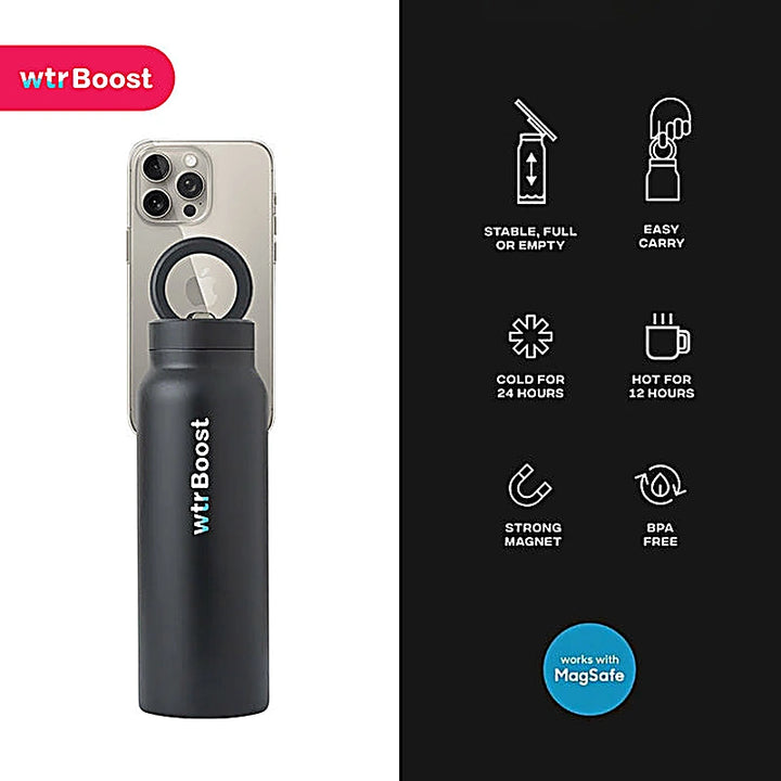 Wtr Boost Black Stainless Bottlewith Holder 750Ml