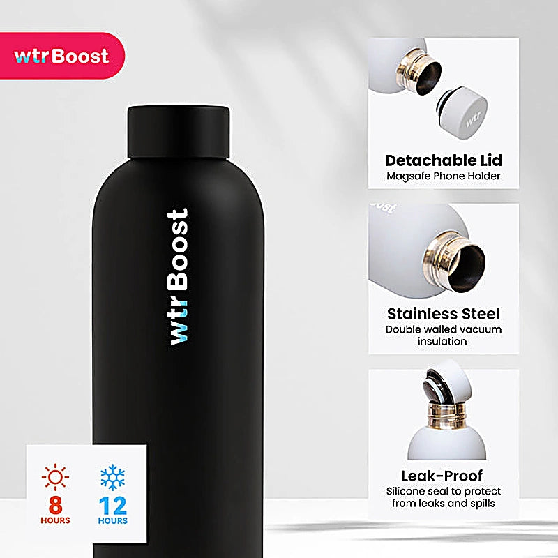 Wtr Boost Matt Black Stainless Bottle 500Ml