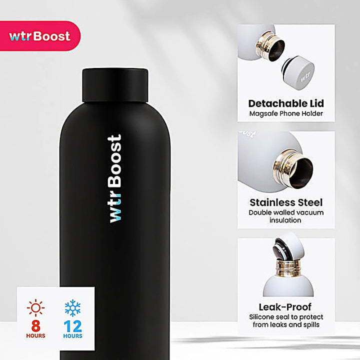 Wtr Boost Matt Black Stainless Bottle 500Ml