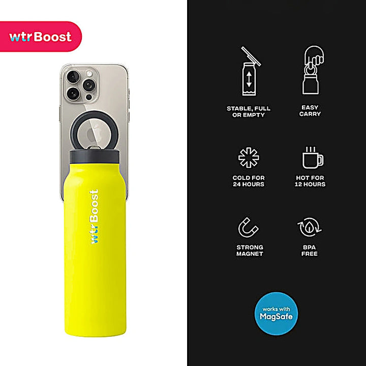 Wtr Boost Yellow Stainless Bottle with Holder 750Ml
