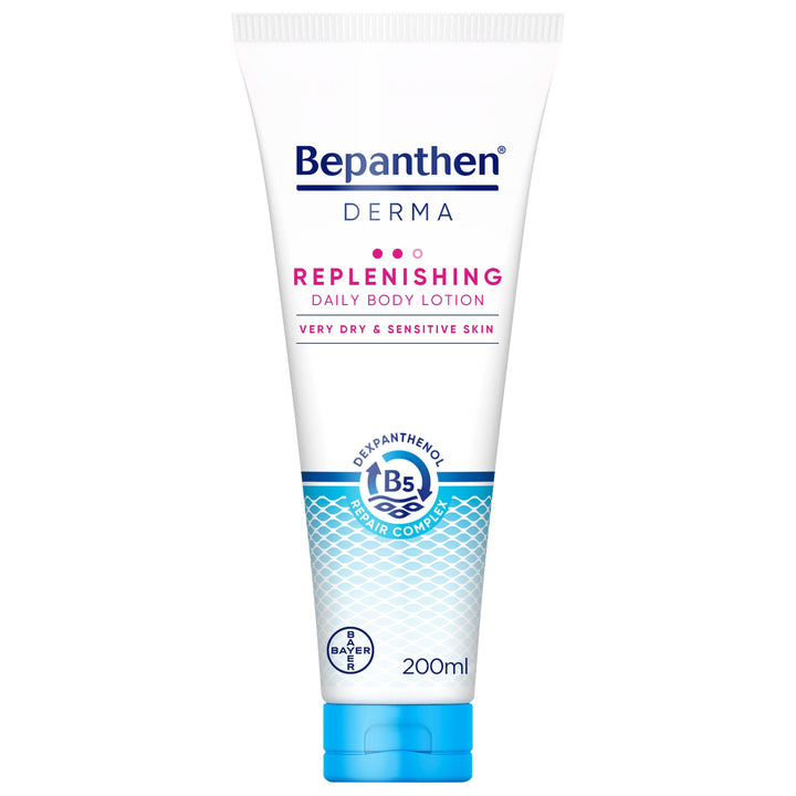 Bepanthen Derma Replenishing Daily Body Lotion 200ml for dry sensitive skin.