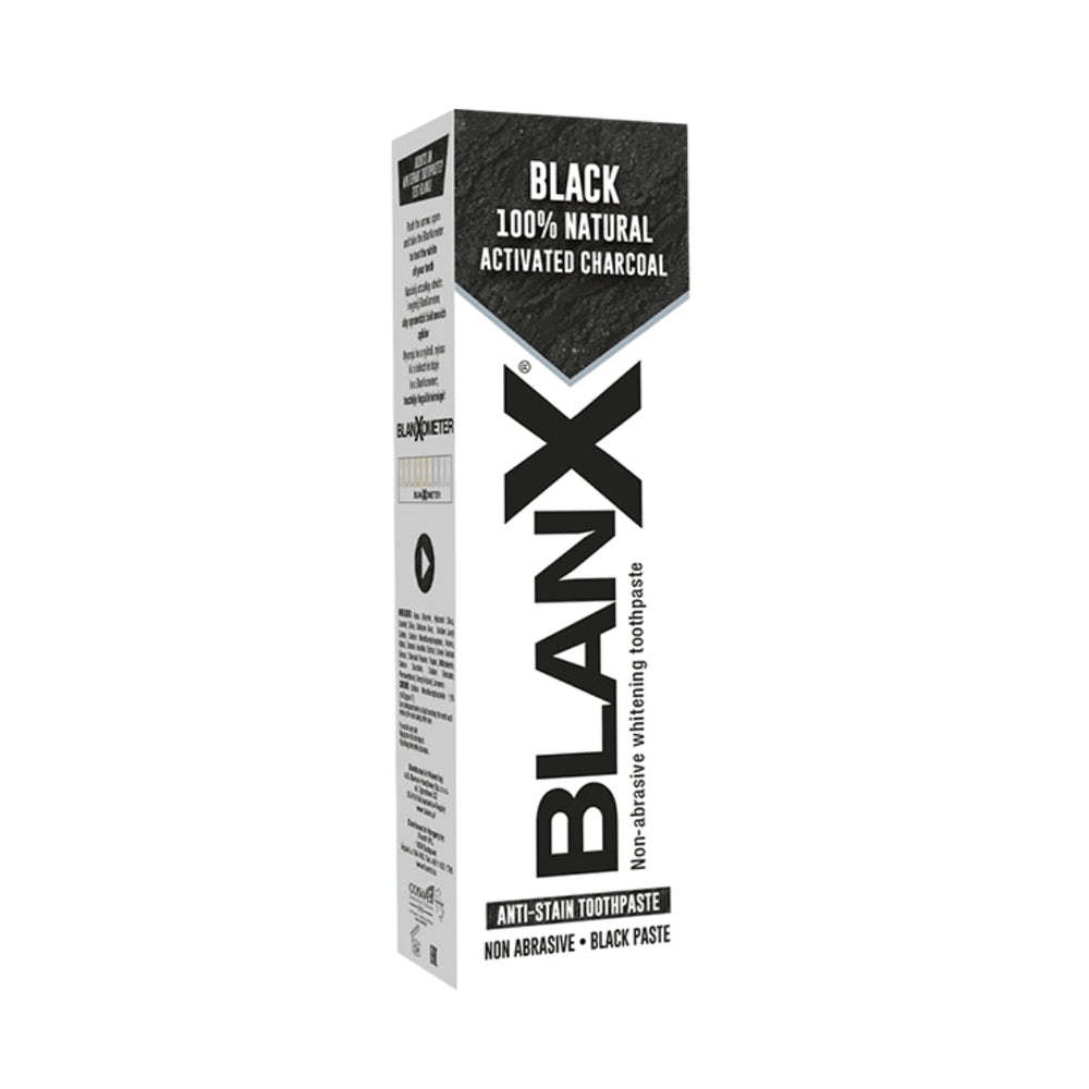 Blanx Black Charcoal Toothpaste 75 ML for whitening and antibacterial action.