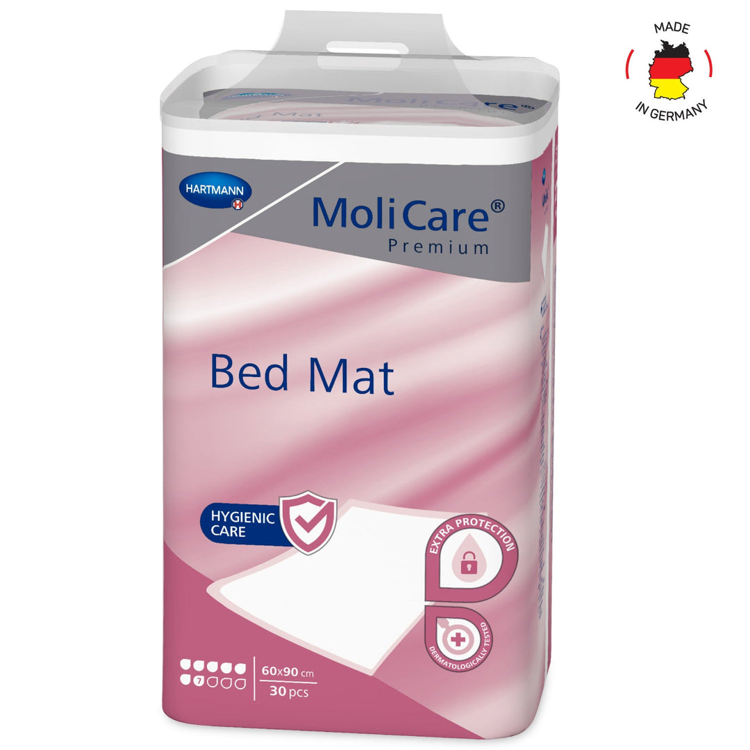 Molicare Premium 161071 disposable bed mat 60x90cm, absorbent core, waterproof, for furniture protection.