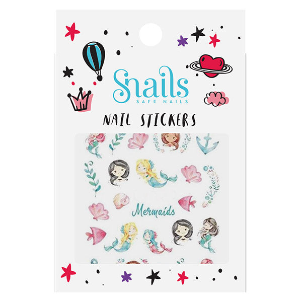 Snails Mermaids Nail Stickers featuring colorful mermaid-themed designs in vibrant shades.