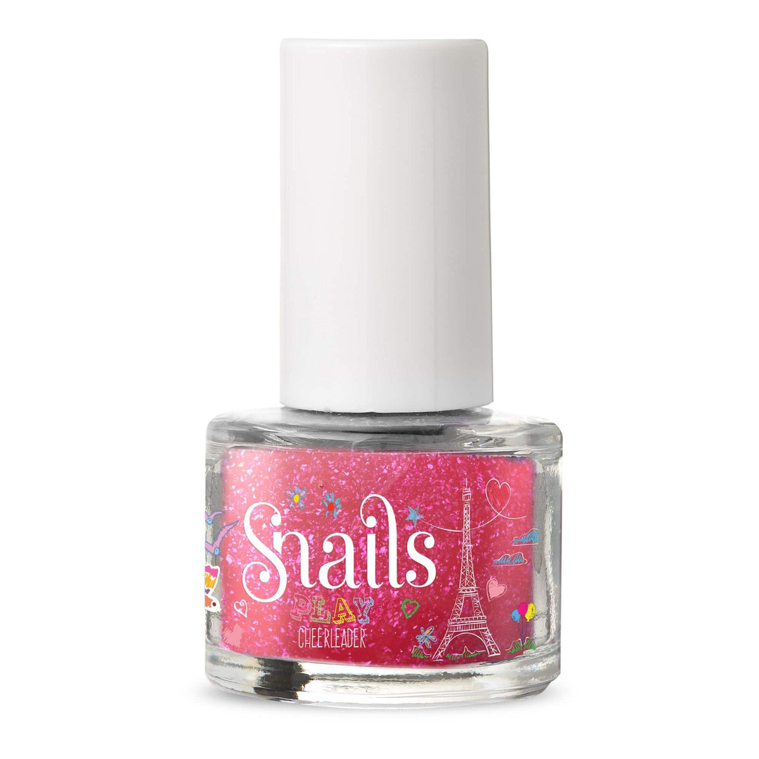 Snails Cheerleader Play Kids Nail Polish 7ml, safe non-toxic formula, bright pink color, easy brush applicator.