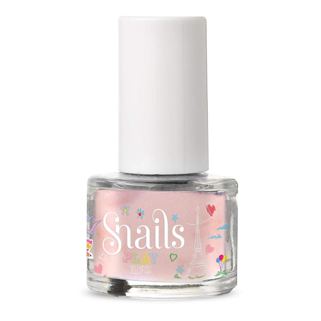 Snails Jellyfish Play Kids Nail Polish 7ml bottle with white cap, featuring playful and colorful design.