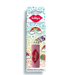 Lollips Rainbow Swirl Lip Gloss 3ml with colorful packaging featuring rainbows and clouds.