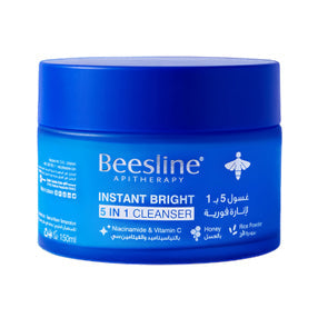 Beesline Instant Bright 5 in 1 Cleanser 150ml jar with blue packaging.